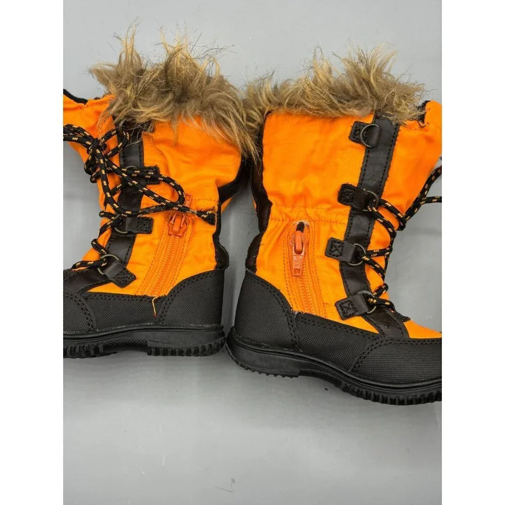 Ralph Lauren Polo Orange Black‎ Faux Fur Trim Winter Boots Toddler Size 4